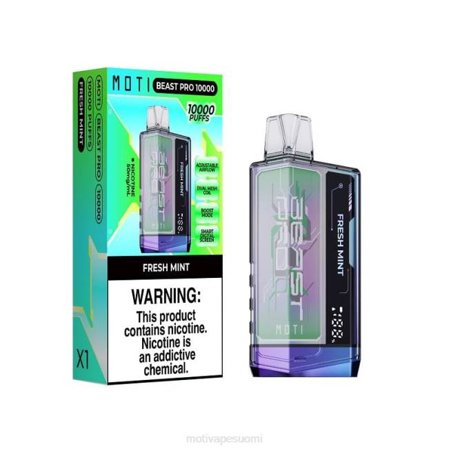 MOTI Beast Pro kertakäyttöinen vape (5%, 10000 suihketta) F60244 tuore minttu MOTI vape flavors suomi