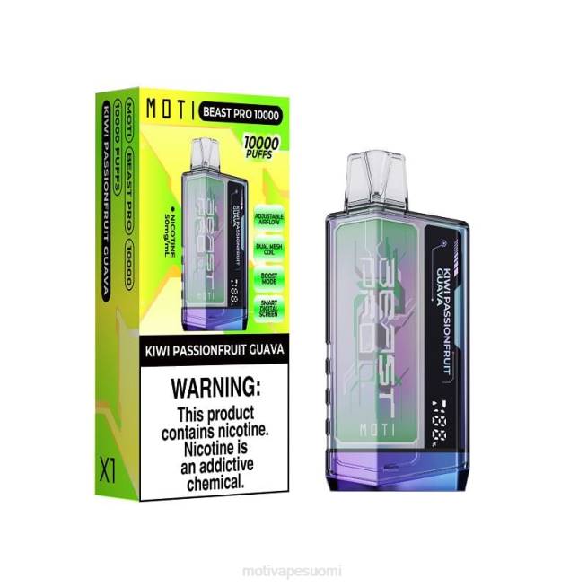 MOTI Beast Pro kertakäyttöinen vape (5%, 10000 suihketta) F60246 kiivi passionhedelmä guava MOTI vape pen 6 suomi